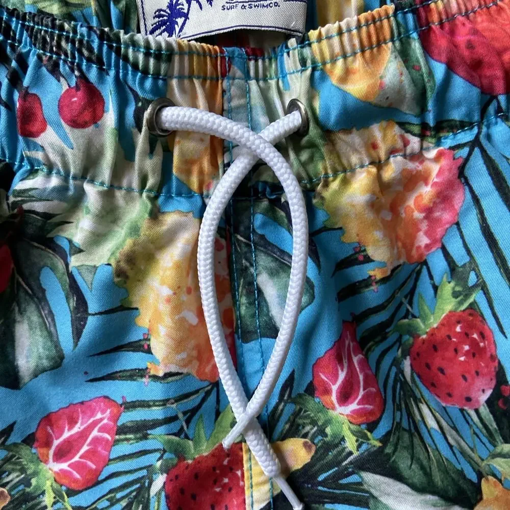 Trunks Blue Fruit Graphic Meshed Lined Swim Trunks